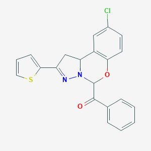 molecular formula C21H15ClN2O2S B407342 (9-Chloro-2-thien-2-yl-1,10b-dihydropyrazolo[1,5-c][1,3]benzoxazin-5-yl)(phenyl)methanone 