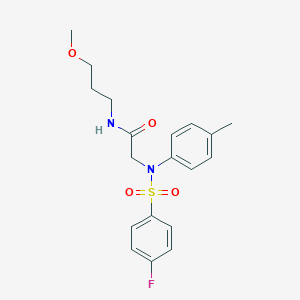 molecular formula C19H23FN2O4S B407343 2-{[(4-fluorophenyl)sulfonyl]-4-methylanilino}-N-(3-methoxypropyl)acetamide 