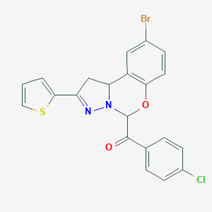 molecular formula C21H14BrClN2O2S B407344 [9-Bromo-2-(2-thienyl)-1,10b-dihydropyrazolo[1,5-c][1,3]benzoxazin-5-yl](4-chlorophenyl)methanone 