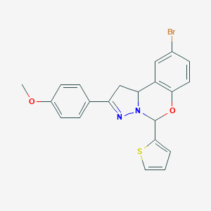 molecular formula C21H17BrN2O2S B407346 4-(9-Bromo-5-thien-2-yl-1,10b-dihydropyrazolo[1,5-c][1,3]benzoxazin-2-yl)phenyl methyl ether 