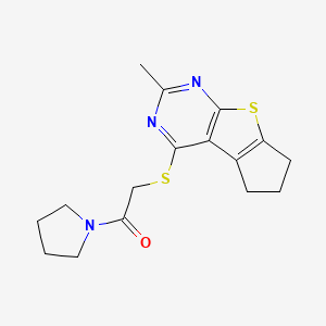 molecular formula C16H19N3OS2 B4073516 2-methyl-4-{[2-oxo-2-(1-pyrrolidinyl)ethyl]thio}-6,7-dihydro-5H-cyclopenta[4,5]thieno[2,3-d]pyrimidine 