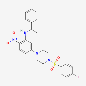 molecular formula C24H25FN4O4S B4073518 (5-{4-[(4-fluorophenyl)sulfonyl]-1-piperazinyl}-2-nitrophenyl)(1-phenylethyl)amine 