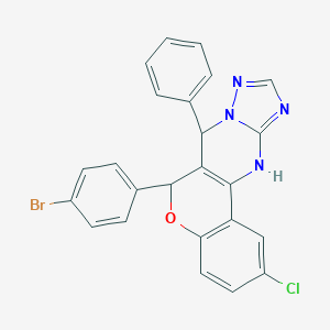 molecular formula C24H16BrClN4O B407354 6-(4-bromophenyl)-2-chloro-7-phenyl-7,12-dihydro-6H-chromeno[4,3-d][1,2,4]triazolo[1,5-a]pyrimidine 