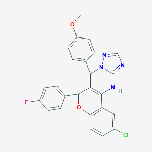 molecular formula C25H18ClFN4O2 B407356 4-[2-chloro-6-(4-fluorophenyl)-7,12-dihydro-6H-chromeno[4,3-d][1,2,4]triazolo[1,5-a]pyrimidin-7-yl]phenyl methyl ether CAS No. 337483-45-1