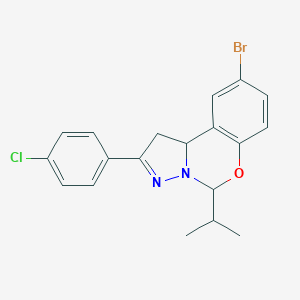 molecular formula C19H18BrClN2O B407377 9-Bromo-2-(4-chlorophenyl)-5-(1-methylethyl)-1,10b-dihydropyrazolo[1,5-c][1,3]benzoxazine 