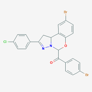 molecular formula C23H15Br2ClN2O2 B407380 [9-Bromo-2-(4-chlorophenyl)-1,10b-dihydropyrazolo[1,5-c][1,3]benzoxazin-5-yl](4-bromophenyl)methanone 