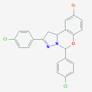 molecular formula C22H15BrCl2N2O B407381 9-Bromo-2,5-bis(4-chlorophenyl)-1,10b-dihydropyrazolo[1,5-c][1,3]benzoxazine 