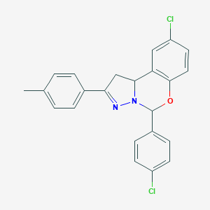 molecular formula C23H18Cl2N2O B407387 9-Chloro-5-(4-chlorophenyl)-2-(4-methylphenyl)-1,10b-dihydropyrazolo[1,5-c][1,3]benzoxazine 