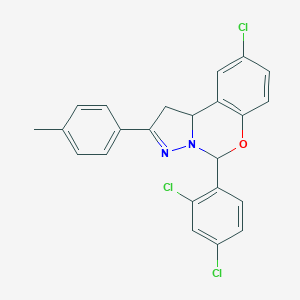 molecular formula C23H17Cl3N2O B407389 9-Chloro-5-(2,4-dichlorophenyl)-2-(4-methylphenyl)-1,10b-dihydropyrazolo[1,5-c][1,3]benzoxazine 