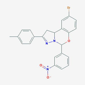 molecular formula C23H18BrN3O3 B407394 9-Bromo-2-(4-methylphenyl)-5-(3-nitrophenyl)-1,10b-dihydropyrazolo[1,5-c][1,3]benzoxazine 