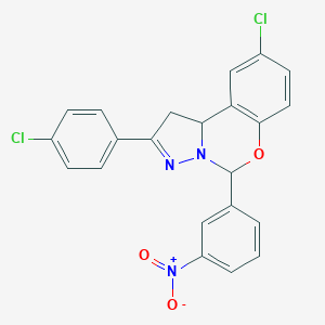 molecular formula C22H15Cl2N3O3 B407396 9-Chloro-2-(4-chlorophenyl)-5-(3-nitrophenyl)-1,10b-dihydropyrazolo[1,5-c][1,3]benzoxazine 