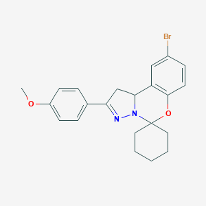 molecular formula C22H23BrN2O2 B407401 9-Bromo-2-(4-methoxyphenyl)-1,10b-dihydrospiro[benzo[e]pyrazolo[1,5-c][1,3]oxazine-5,1'-cyclohexane] 