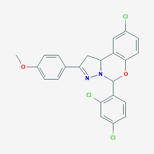 molecular formula C23H17Cl3N2O2 B407402 9-Chloro-5-(2,4-dichlorophenyl)-2-(4-methoxyphenyl)-1,10b-dihydropyrazolo[1,5-c][1,3]benzoxazine CAS No. 303059-64-5