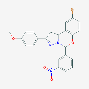 molecular formula C23H18BrN3O4 B407409 9-Bromo-2-(4-methoxyphenyl)-5-(3-nitrophenyl)-1,10b-dihydropyrazolo[1,5-c][1,3]benzoxazine 
