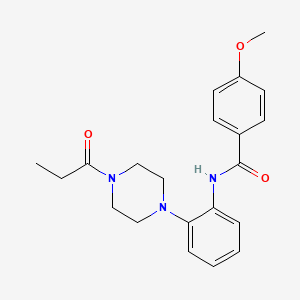 4-methoxy-N-[2-(4-propionyl-1-piperazinyl)phenyl]benzamide