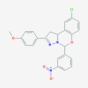 molecular formula C23H18ClN3O4 B407413 9-Chloro-2-(4-methoxyphenyl)-5-(3-nitrophenyl)-1,10b-dihydropyrazolo[1,5-c][1,3]benzoxazine 