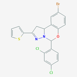 molecular formula C20H13BrCl2N2OS B407417 9-Bromo-5-(2,4-dichlorophenyl)-2-thien-2-yl-1,10b-dihydropyrazolo[1,5-c][1,3]benzoxazine CAS No. 332063-12-4