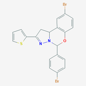molecular formula C20H14Br2N2OS B407420 9-Bromo-5-(4-bromophenyl)-2-thien-2-yl-1,10b-dihydropyrazolo[1,5-c][1,3]benzoxazine 