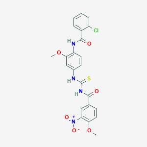 molecular formula C23H19ClN4O6S B4074230 N-[({4-[(2-chlorobenzoyl)amino]-3-methoxyphenyl}amino)carbonothioyl]-4-methoxy-3-nitrobenzamide 