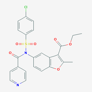 ethyl 5-(N-((4-chlorophenyl)sulfonyl)isonicotinamido)-2-methylbenzofuran-3-carboxylate