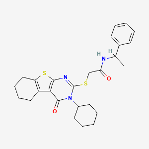 2-[(3-cyclohexyl-4-oxo-3,4,5,6,7,8-hexahydro[1]benzothieno[2,3-d]pyrimidin-2-yl)thio]-N-(1-phenylethyl)acetamide