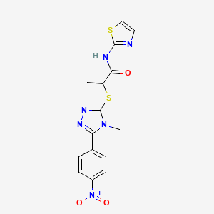 molecular formula C15H14N6O3S2 B4074317 2-{[4-methyl-5-(4-nitrophenyl)-4H-1,2,4-triazol-3-yl]thio}-N-1,3-thiazol-2-ylpropanamide 