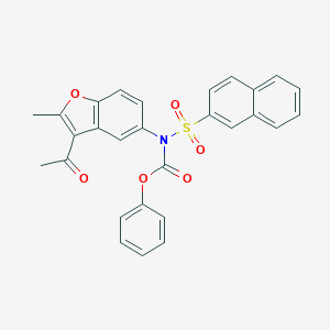 molecular formula C28H21NO6S B407443 Phenyl (3-acetyl-2-methylbenzofuran-5-yl)(naphthalen-2-ylsulfonyl)carbamate CAS No. 448208-32-0