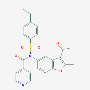 molecular formula C25H22N2O5S B407458 N-(3-乙酰基-2-甲基-1-苯并呋喃-5-基)-4-乙基-N-异烟酰基苯磺酰胺 CAS No. 397281-35-5