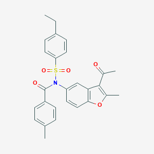 molecular formula C27H25NO5S B407461 N-(3-acetyl-2-methyl-1-benzofuran-5-yl)-4-ethyl-N-(4-methylbenzoyl)benzenesulfonamide CAS No. 406475-55-6