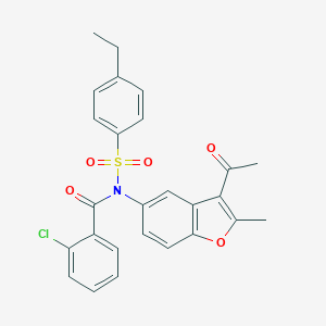 molecular formula C26H22ClNO5S B407462 N-(3-acetyl-2-methyl-1-benzofuran-5-yl)-N-(2-chlorobenzoyl)-4-ethylbenzenesulfonamide 
