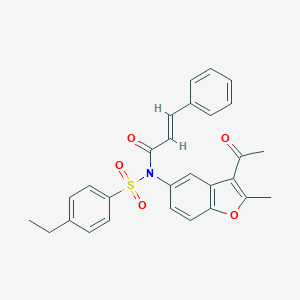 molecular formula C28H25NO5S B407463 N-(3-acetyl-2-methyl-1-benzofuran-5-yl)-N-cinnamoyl-4-ethylbenzenesulfonamide CAS No. 463353-31-3