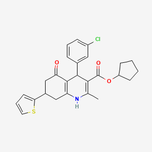 molecular formula C26H26ClNO3S B4074681 cyclopentyl 4-(3-chlorophenyl)-2-methyl-5-oxo-7-(2-thienyl)-1,4,5,6,7,8-hexahydro-3-quinolinecarboxylate 