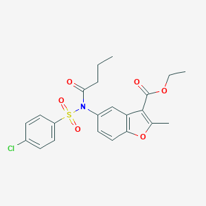 molecular formula C22H22ClNO6S B407479 Ethyl 5-{butyryl[(4-chlorophenyl)sulfonyl]amino}-2-methyl-1-benzofuran-3-carboxylate 