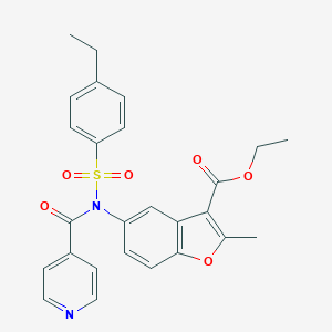 molecular formula C26H24N2O6S B407481 Ethyl 5-[[(4-ethylphenyl)sulfonyl](isonicotinoyl)amino]-2-methyl-1-benzofuran-3-carboxylate 