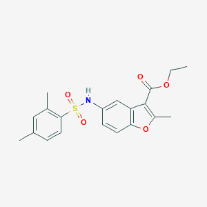 molecular formula C20H21NO5S B407482 Ethyl 5-{[(2,4-dimethylphenyl)sulfonyl]amino}-2-methyl-1-benzofuran-3-carboxylate 
