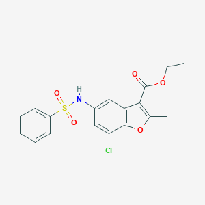 molecular formula C18H16ClNO5S B407485 Ethyl 7-chloro-2-methyl-5-[(phenylsulfonyl)amino]-1-benzofuran-3-carboxylate 
