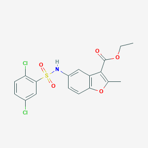 molecular formula C18H15Cl2NO5S B407488 Ethyl 5-{[(2,5-dichlorophenyl)sulfonyl]amino}-2-methyl-1-benzofuran-3-carboxylate 