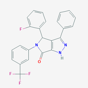 molecular formula C24H15F4N3O B407500 4-(2-fluorophenyl)-3-phenyl-5-[3-(trifluoromethyl)phenyl]-4,5-dihydropyrrolo[3,4-c]pyrazol-6(1H)-one 