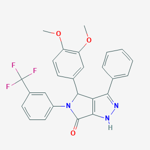 molecular formula C26H20F3N3O3 B407502 4-(3,4-Dimethoxy-phenyl)-3-phenyl-5-(3-trifluoromethyl-phenyl)-4,5-dihydro-1H-py 