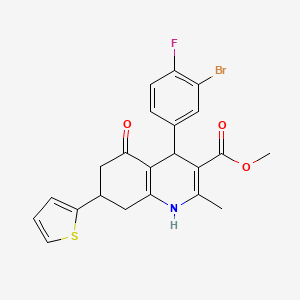 molecular formula C22H19BrFNO3S B4075249 methyl 4-(3-bromo-4-fluorophenyl)-2-methyl-5-oxo-7-(2-thienyl)-1,4,5,6,7,8-hexahydro-3-quinolinecarboxylate 
