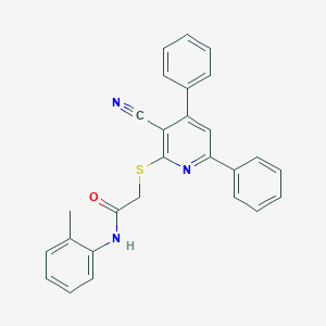 molecular formula C27H21N3OS B407527 2-(3-Cyano-4,6-diphenyl-pyridin-2-ylsulfanyl)-N-o-tolyl-acetamide CAS No. 351441-69-5