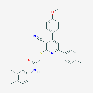 2-{[3-cyano-4-(4-methoxyphenyl)-6-(4-methylphenyl)-2-pyridinyl]sulfanyl}-N-(3,4-dimethylphenyl)acetamide
