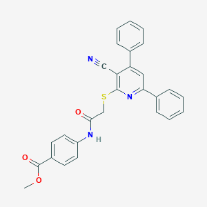 molecular formula C28H21N3O3S B407558 Methyl 4-(2-((3-cyano-4,6-diphenylpyridin-2-yl)thio)acetamido)benzoate CAS No. 444151-98-8