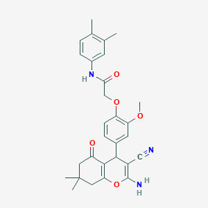 molecular formula C29H31N3O5 B407562 2-[4-(2-amino-3-cyano-7,7-dimethyl-5-oxo-6,8-dihydro-4H-chromen-4-yl)-2-methoxyphenoxy]-N-(3,4-dimethylphenyl)acetamide CAS No. 352435-34-8