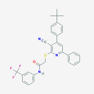 2-{[4-(4-tert-butylphenyl)-3-cyano-6-phenyl-2-pyridinyl]sulfanyl}-N-[3-(trifluoromethyl)phenyl]acetamide