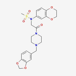 molecular formula C23H27N3O7S B4075699 N-[2-(4-Benzo[1,3]dioxol-5-ylmethyl-piperazin-1-yl)-2-oxo-ethyl]-N-(2,3-dihydro-benzo[1,4]dioxin-6-yl)-methanesulfonamide 