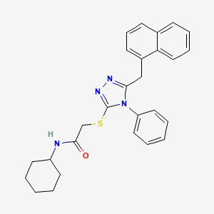 molecular formula C27H28N4OS B4075779 N-cyclohexyl-2-{[5-(1-naphthylmethyl)-4-phenyl-4H-1,2,4-triazol-3-yl]thio}acetamide 