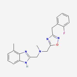 molecular formula C20H20FN5O B4075894 1-[3-(2-fluorobenzyl)-1,2,4-oxadiazol-5-yl]-N-methyl-N-[(7-methyl-1H-benzimidazol-2-yl)methyl]methanamine 