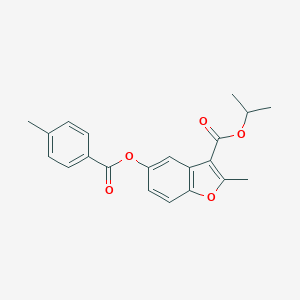 molecular formula C21H20O5 B407602 2-Methyl-3-[(methylethyl)oxycarbonyl]benzo[b]furan-5-yl 4-methylbenzoate CAS No. 300557-44-2