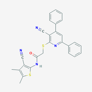 molecular formula C27H20N4OS2 B407605 N-(3-cyano-4,5-dimethylthiophen-2-yl)-2-(3-cyano-4,6-diphenylpyridin-2-yl)sulfanylacetamide CAS No. 444152-01-6